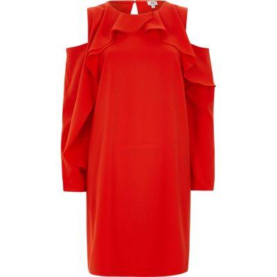 River Island Womens Cold Shoulder Puff Sleeve Swing Dress