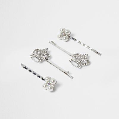 River Island Girls Silver Tone Crown Hair Clip Multipack