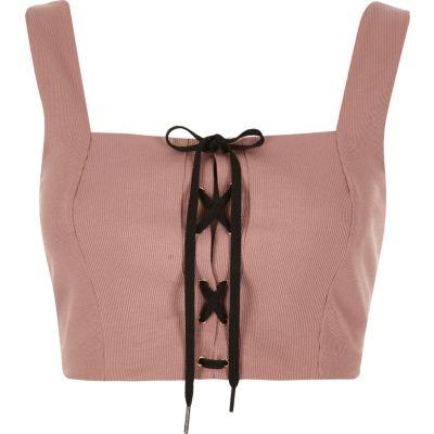River Island Womens Nude Structured Corset Tie Crop Top