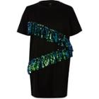 River Island Womens Sequin Front Frill Longline T-shirt