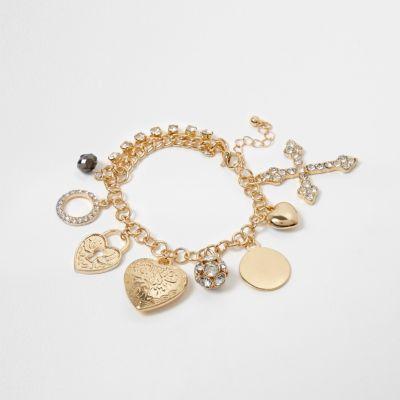 River Island Womens Gold Tone Star Cross Charm Bracelet