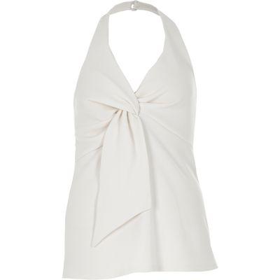 River Island Womens White Peplum Hem Halter Neck Top