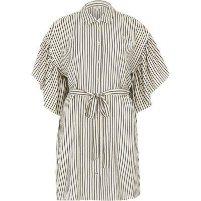River Island Womens Stripe Cold Shoulder Frill Shirt Dress