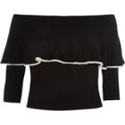 River Island Womens Faux Pearl Trim Frill Bardot Top
