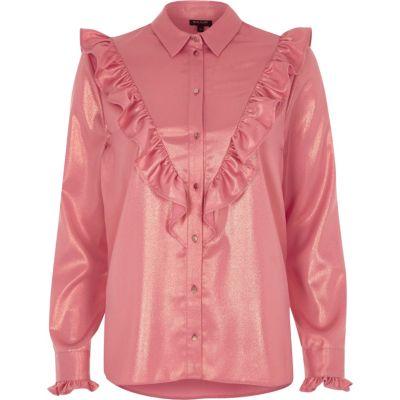 River Island Womens Metallic Frill Bib Shirt