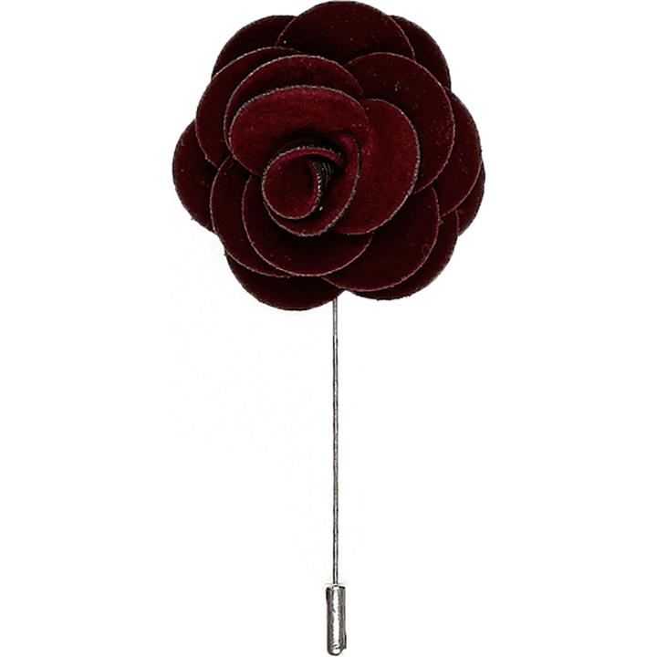 River Island Mensred Velvet Flower Lapel Pin