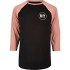 River Island Mensblack Ny Print Raglan Long Sleeve T-shirt