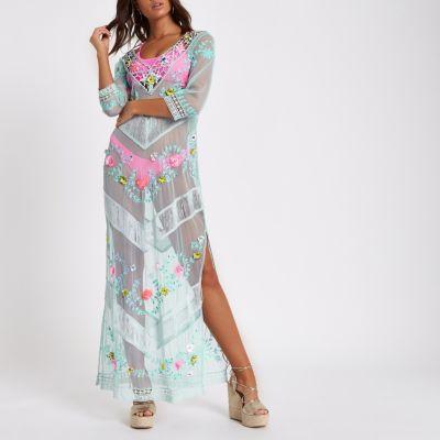 River Island Womens Embroidered Lace Maxi Beach Cover Up