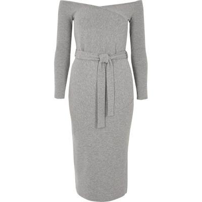 River Island Womens Ribbed Bardot Jersey Bodycon Dress