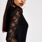 River Island Womens Petite Long Lace Puff Sleeve T-shirt