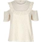 River Island Womens Lace Frill Bib Cold Shoulder Top