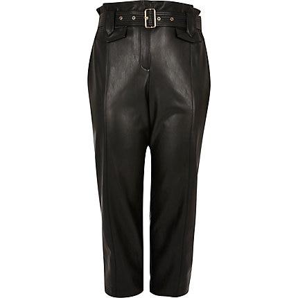 River Island Womens Plus Pu Belted Paperbag Trousers