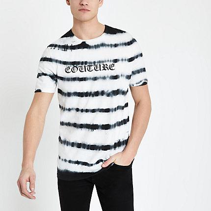 River Island Mens White 'couture' Tie Dye Slim Fit T-shirt