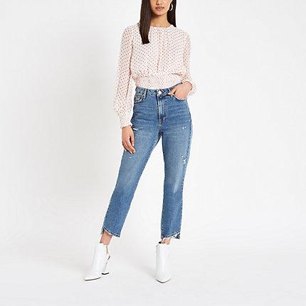 River Island Womens White Heart Print Tie Back Top