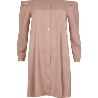 River Island Womens Blush Tie Sleeve Bardot Swing Dress