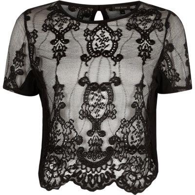 River Island Womens Sheer Lace Short Sleeve T-shirt