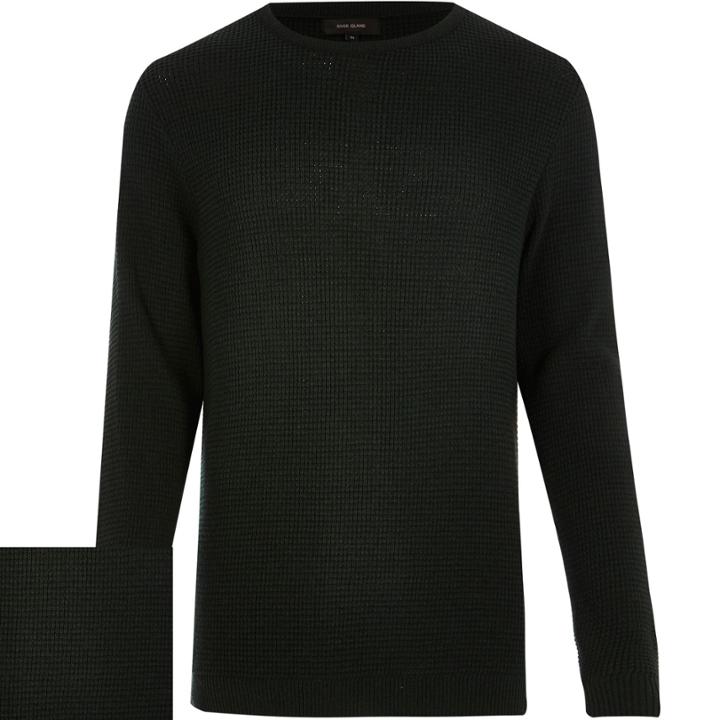 River Island Mensdark Textured Waffle Jumper