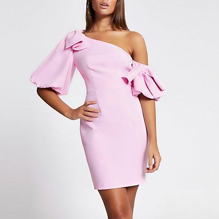 River Island Womens Bow Puff Sleeve Bodycon Mini Dress