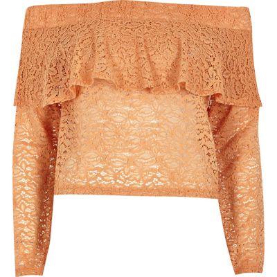 River Island Womens Lace Frill Bardot Top