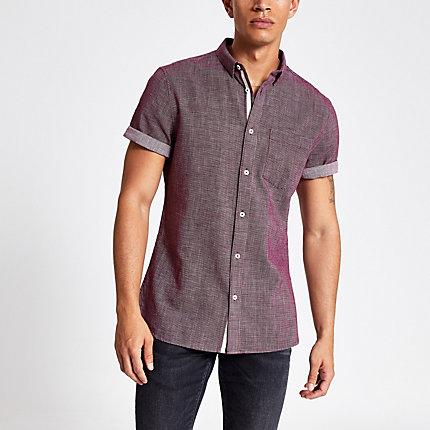 River Island Mens Textured Short Sleeve Slim Fit Shirt