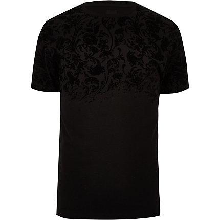 River Island Mens Flock Print Slim Fit Crew Neck T-shirt