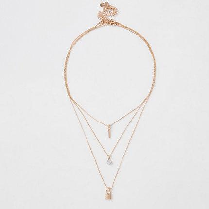 River Island Womens Gold Color Padlock Necklace Multipack