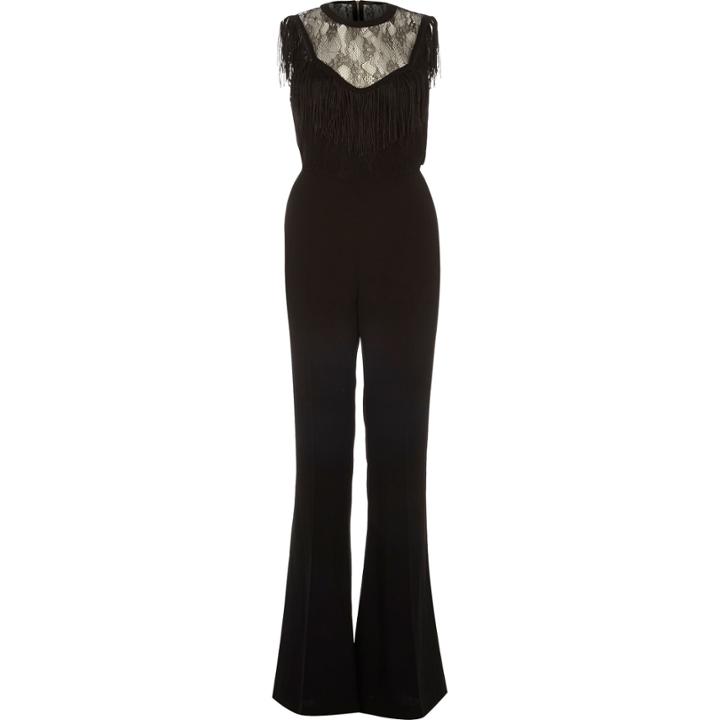 River Island Womens Fringed Lace Flare Jumpsuit