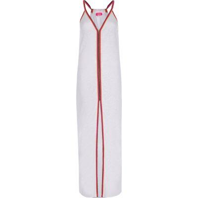 River Island Womens White Burnout Jersey Trim Maxi Beach Dress