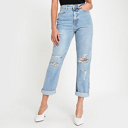 River Island Womens Mom Ripped Jeans