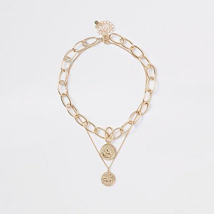 River Island Womens Gold Color Coin Chunky Necklace Multipack