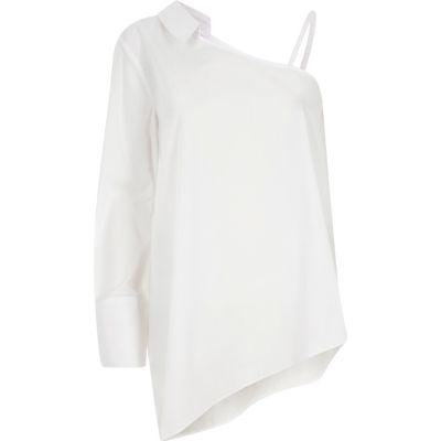 River Island Womens White One Shoulder Long Sleeve Shirt