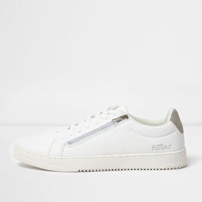 River Island Mens White Side Zip Lace-up Trainers