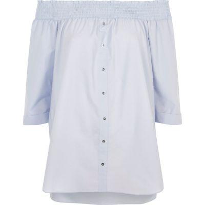 River Island Womens Shirred Bardot Button Front Top