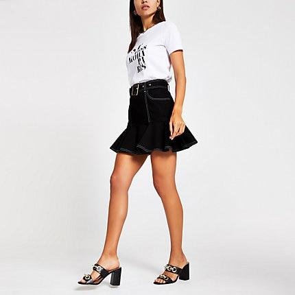River Island Womens Contrast Stitch Frill Hem Mini Skirt