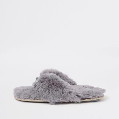 River Island Womens Faux Fur Flip Flop Slippers