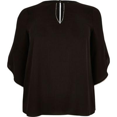 River Island Womens Plus Beaded Frill Sleeve Top