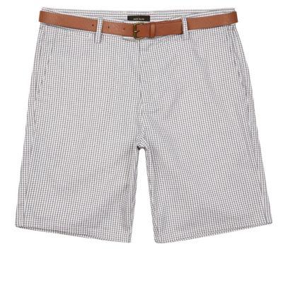 River Island Mens Gingham Slim Fit Belted Shorts