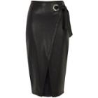 River Island Womens Faux Leather Wrap Ring Tie Midi Skirt