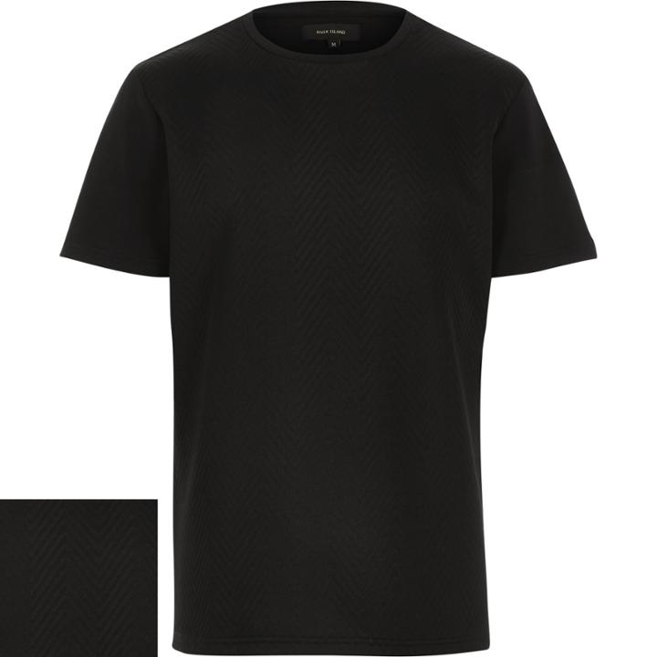 River Island Mensblack Textured Chevron Print T-shirt