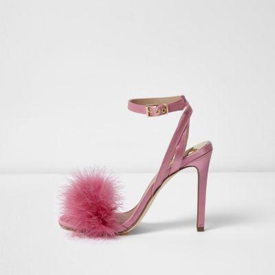 River Island Womens Satin Fluffy Barely There Sandals