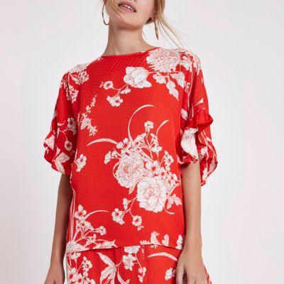 River Island Womens Floral Frill Sleeve Top