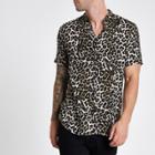 River Island Mens Leopard Print Short Sleeve Revere Shirt