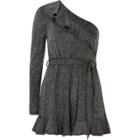 River Island Womens Silver Glitter One Shoulder Frill Playsuit