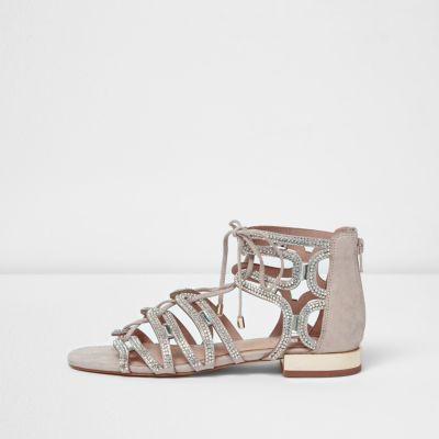 River Island Womens Embellished Tie Up Sandals