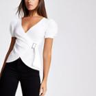 River Island Womens White Puff Sleeve Wrap Top