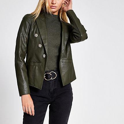 River Island Womens Faux Leather Button Front Blazer