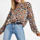 River Island Womens Leopard Print Slash Neck Jumper