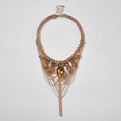 River Island Womens Rose Gold Tone Jewel Drape Statement Necklace