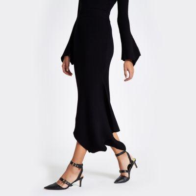 River Island Womens Knit Rib Asymmetric Hem Midi Skirt