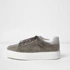 River Island Womens Fleece Lace-up Flatform Sneakers